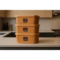kit com 03 Caixa/Cestos:15,0 L/  Caixa organizadora Rattan Rose Tampa/Praticidade/Elegância/Armazenamento