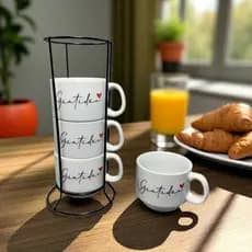 Kit Caneca Porcelana Hotel Empilhavel Xícara Chá Café Personalizada Gratidão Fina