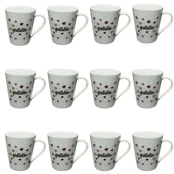 Jogo Caneca Porcelana Gratidao Xícara Chá Café Personalizada 290ml