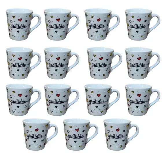 Jogo 15 Caneca Porcelana Frases Gratidao Xícara Chá Personalizada 120ml