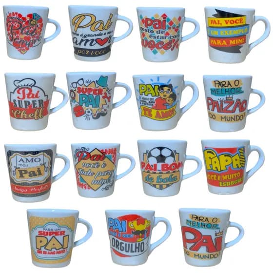 Jogo 15 Caneca Dia dos Pais Xícara Porcelana Café Chá Personalizada