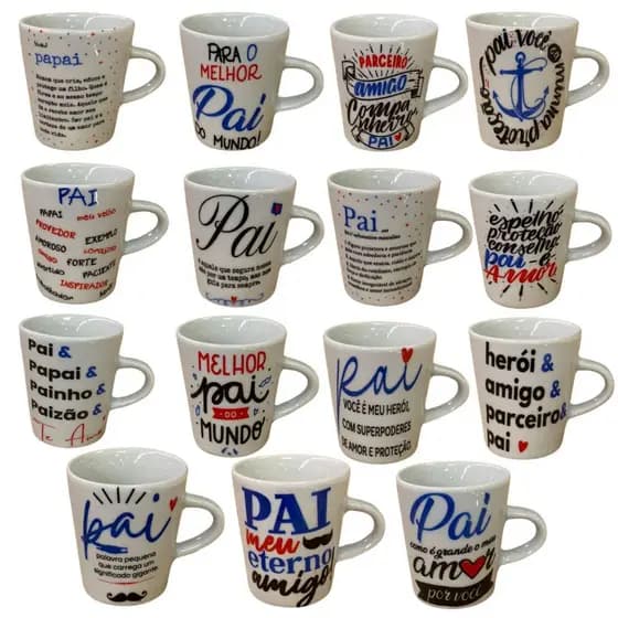 Jogo Caneca Porcelana Dia dos Pais Xícara Personalizada Café Chá Dia dos pai