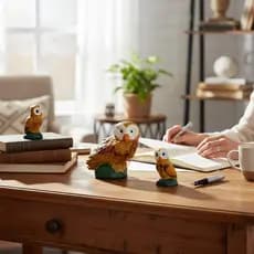 Trio de Coruja Miniatura de Porcelana Decoração Casa Vaso Planta