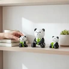 Trio de Panda Miniatura de Porcelana Urso Panda Decoração Casa