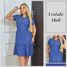 Vestido feminino midi chambre jeans azul moda evangélica soltinho casual social elegante para festas