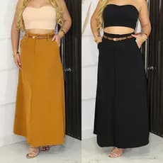 Saia longa feminina alfaiataria rodada moda evangélica tendência elegante casual basica cintura alta
