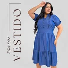 Vestido midi plus size feminino azul chambre premium moda feminina verão elegante casual confortável