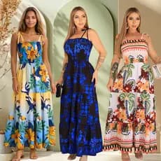 Vestido feminino longo estampado tropical floral festa moda verão casual elegante Entrega Rapida