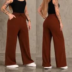 Calça Pantalona Feminina Wide Leg Cintura Alta Bolso Alfaiataria Premium Confortável Moda Inverno