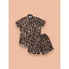 Camisa Conjunto Leopardo masculina slim fite Manga curta férias viscolinho