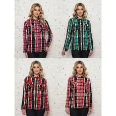 Camisa Xadrez Plus Size Manga Longa Tecido Viscose Forma pequena Moda Feminina