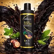 Shampoo Tonalizante Hair Dye 3 em 1 Preto 500ml Grande Escurecedor Tintura Com Extrato He Shou Wu