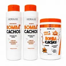 Kit Bomba Cachos Shampoo + Condicionador + Creme 1Kg Definição Hidratação Anti Frizz Cachos Crespos