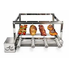 Gira Grill Inox 4 Espetos Elétrica Giratória Motor Esquerdo