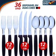 Jogo de Talheres Aço Inox Preto ou vermelho Kit com Facas Garfos e Colheres