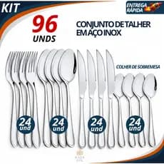 Jogo de Talheres 24/36/72/96 Peças Faqueiro Aço Inox Faca Garfo Colher de Mesa e Colheres de Sobremesa