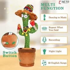 Cacto Dançarino com luz músicas imita fala QX