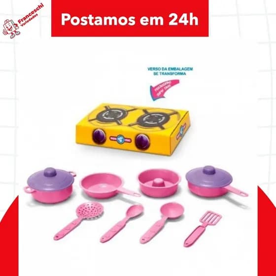 Kit Panelinha de brinquedo infantil caixa vira fogão 10 peças promoção.
