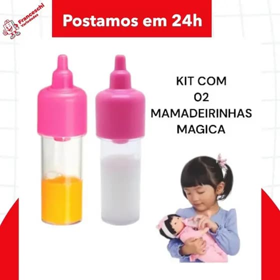 Kit com 02 mamadeirinhas magicas para bonecas 1 suquinho e 1 leitinho mamadeira magica brinquedo