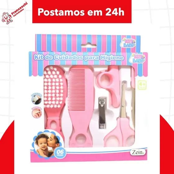 Kit De Cuidados E Higiene Bebe 6 Peças Rosa Cha De Bebe presente beleza para o bebê confortavel