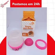 Escova De Banho para Pets com massageador escovinha de Silicone e Reservatório para Shampoo