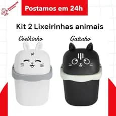 Kit com 2 lixeiras animais multiuso 1,5L lixeirinhas bichinhos gatinho e coelhinho promoção.