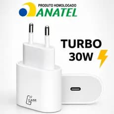 Carregador Turbo 30W USB-C PD Fonte Rápida Anatel Para iPhone Android