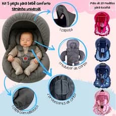 Kit bebê conforto 5 peças Capa acolchoada Capota Redutor de corpo protetor de cinto até 13 kg