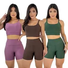 Conjunto top com short suplex premium cós alto fitness academia caminhada zero transparência feminino