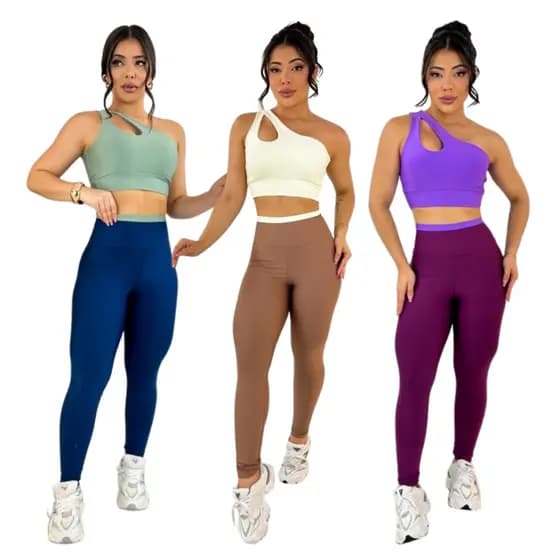 Conjunto de calça legging + Top gota fitness academia roupa treino crossfit malhar bojo removível