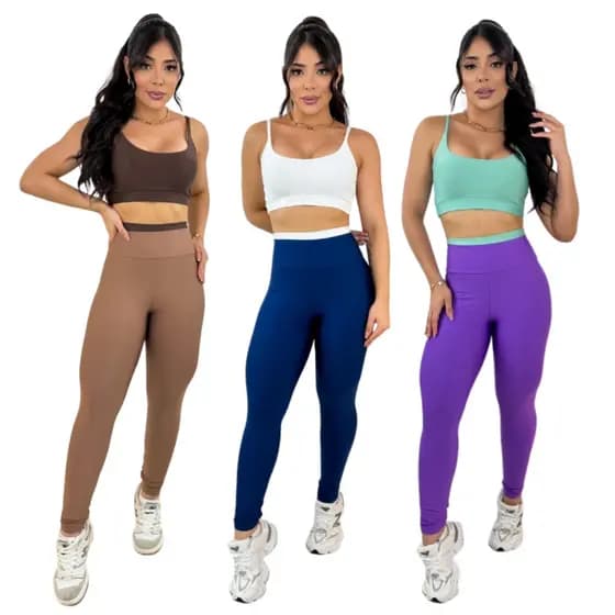Conjunto Top com Calça Academia Suplex Premium Roupa de Malhar Feminina Fitness Zero Transparência