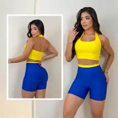 NBZ top com short academia bojo removível costa nua cós ato conjunto academia sem transparência