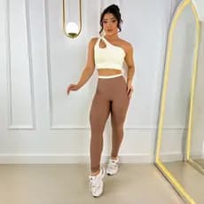 Conjunto Fitness Feminino Bicolor calça Top Gota Bojo Removível Academia Zero Transparência