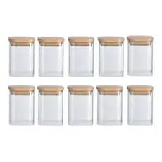 Kit Pote De Vidro Hermético Quadrado 200ml ou 250 ml com Tampa de Bambu - 40 Pçs
