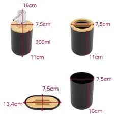 Kit Banheiro Bambu 4 Peças Acessórios De Lavabo Plástico Madeirado Conjunto Bamboo Porta Sabonete Luxo Para Pia Madeira