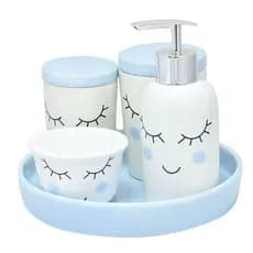 Kit Higiene Porcelana Bebe Infantil Nuvem Com Bandeja Quarto .2081