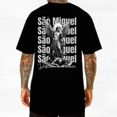 Camiseta São Miguel Arcanjo Defenda-se no Combate Estampa Algodão Premium 30.1
