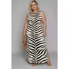 Vestido Regata Plus Size Longo Estampado Confortavel Elegante Chic Casual Moderno Fenda  2744