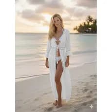 Kimono Saida de Praia Feminino Branca Chique - Moda Praia - Saída de Banho kimono Verão Tule 2809