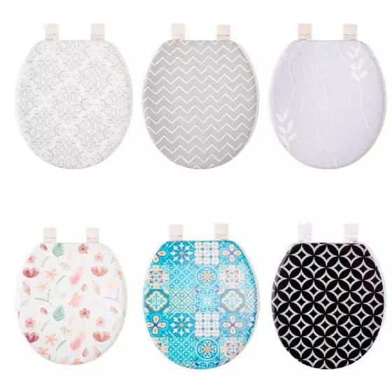 Assento Sanitário Almofadado com Tampa Vaso Oval Decorado Banheiro Adulto