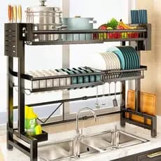 Escorredor de pratos Retrátil/Expansível 64cm a 100cm/35 a 100cm Rack Organizador de Cozinha Louça Preto