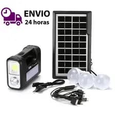Kit Bateria Portátil Painel Solar 3 Lâmpadas Holofote Led Pesca Camping Trilha