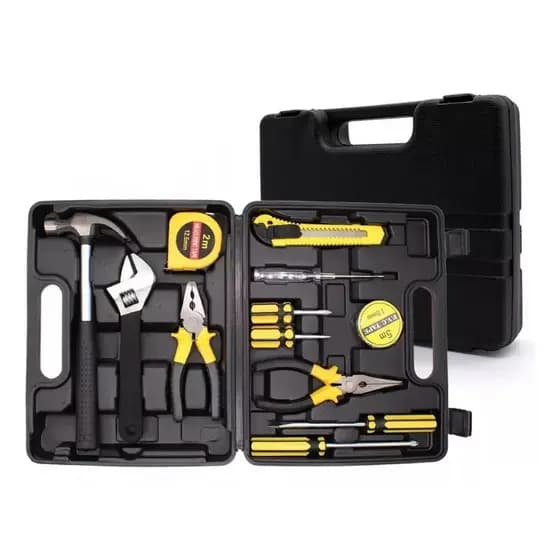 Kit Caixa de Ferramentas 12 em 1 Martelo Testador Eletricidade Trena Chave Fenda Philips Inglesa Alicate