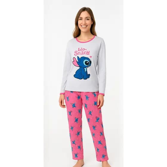 Pijama Longo Inverno Feminino Adulto Malha PV - Personagens Disney