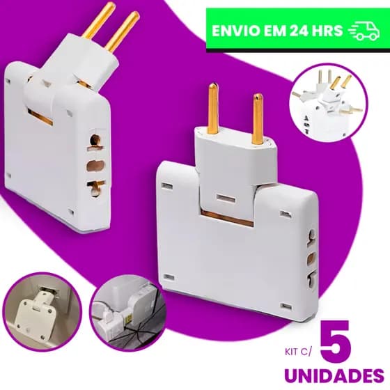 ADAPTADOR ARTICULADO TOMADA DOBRAVEL 110/220V BIVOLT 10A RESISTENTE ANTI-CHAMAS