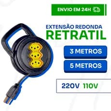 Extensão Retrátil 3/5 metros Redonda 110/220v Bivolt 10A - Colorida