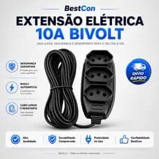 Extensão de tomada 2 3 5 10 metros 10A Bivolt Tripolar  Preta Resistente 110v 220v Bestcon