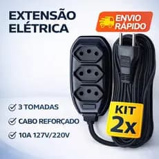 Kit 2 Extensão Elétrica 2m 3m 5m 10m Bivolt 10A Tripolar Cabo Reforçado Preta