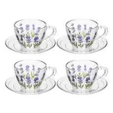 Lyor - Kit xícaras de Café com Pires Lavanda Hand Painting 80ml / 220ml Cristal