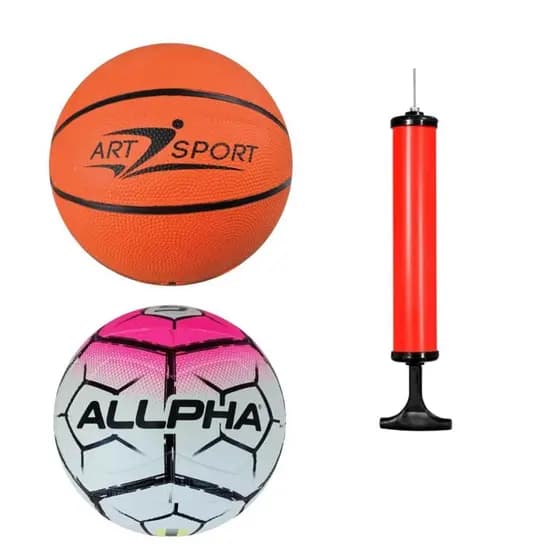 KIT BOLA DE BASQUETE E BOLA DE FUTEBOL + BOMBA PARA INFLAR